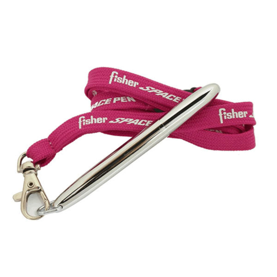 Fisher Space Bullet - Chrome with D Ring and Pink Fisher Lanyard Neck Chain Pen