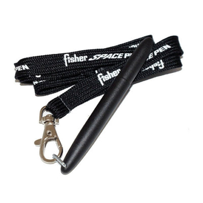 Fisher Space Bullet - Black with D Ring and Black Fisher Lanyard Neck Chain Pen