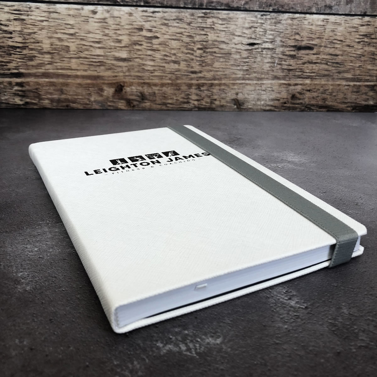 Printed White Denim Feel Notebook With Logo - Corporate Gift, A5 Journal