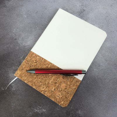 Personalised Printed Logo Eco-Friendly Faux White Leather & Cork A5 Notebook