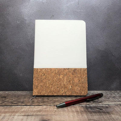 Personalised Printed Logo Eco-Friendly Faux White Leather & Cork A5 Notebook