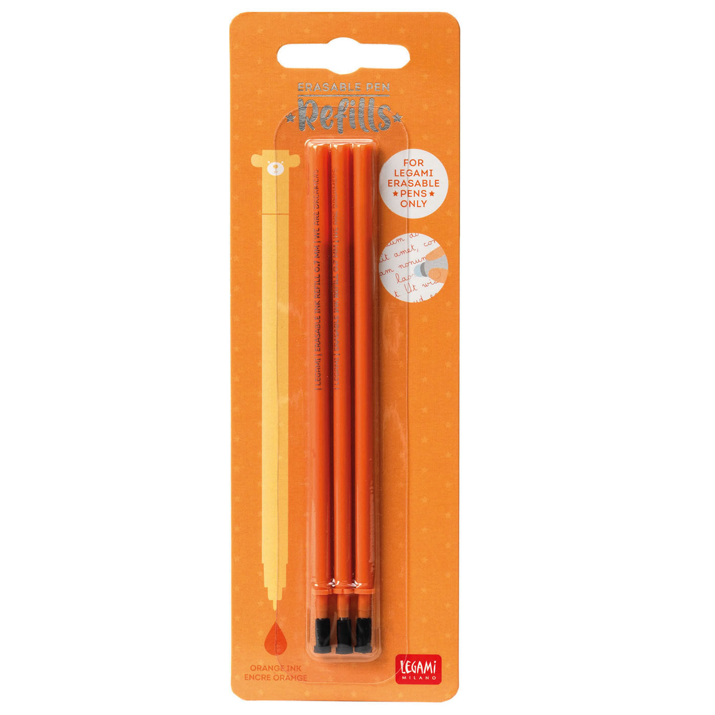 Legami Orange Erasable Gel Pen Refills - 3 Pack