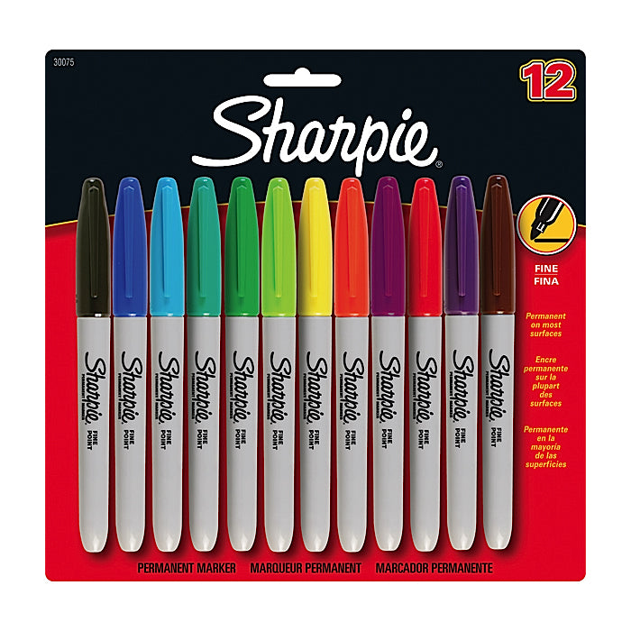 Sharpie Fine Permanent Assorted Colour Marker Pen x 12