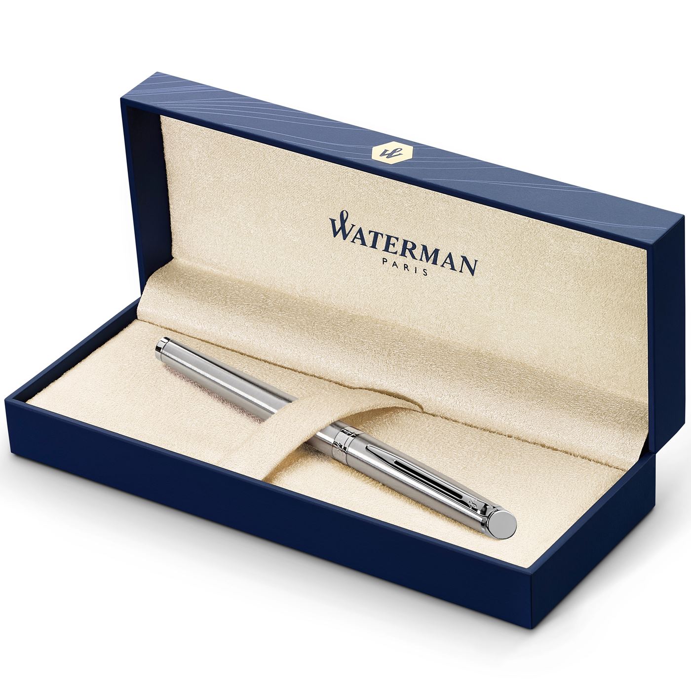 Waterman Hemisphere Stainless Steel Gold Trim Ballpoint & Fountain Pen Set
