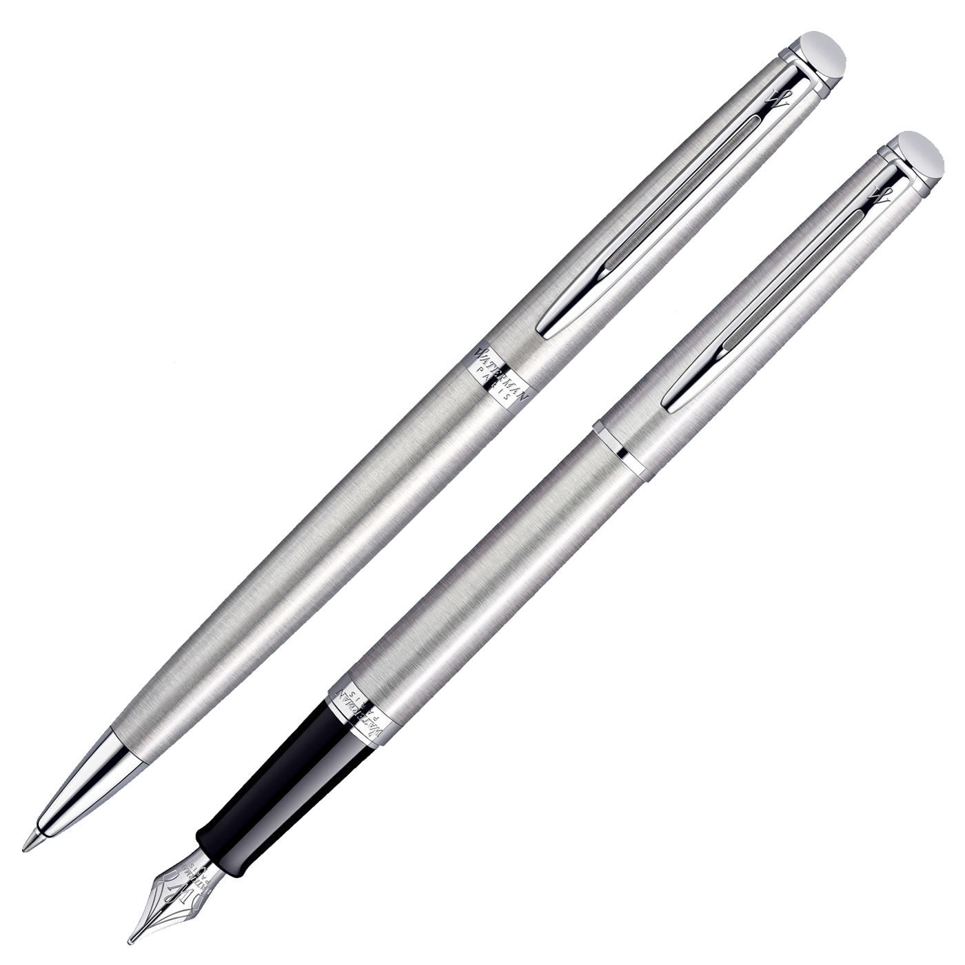 Waterman Hemisphere Stainless Steel Chrome Trim Ballpoint & Fountain Pen Set