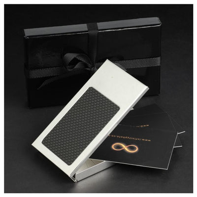 Silver Plated Carbon Fibre Business Card Holder