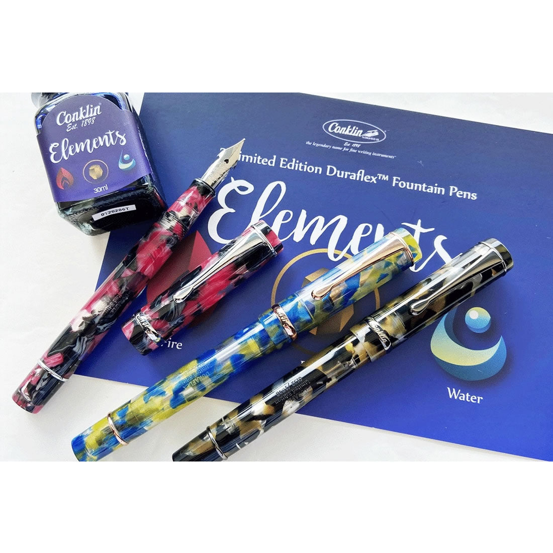 Limited Edition Conklin Duraflex Elements Set of 3 Fountain Pens