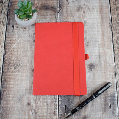 Printed Red Textured Notebook With Logo - Corporate Gift, A5 Journal