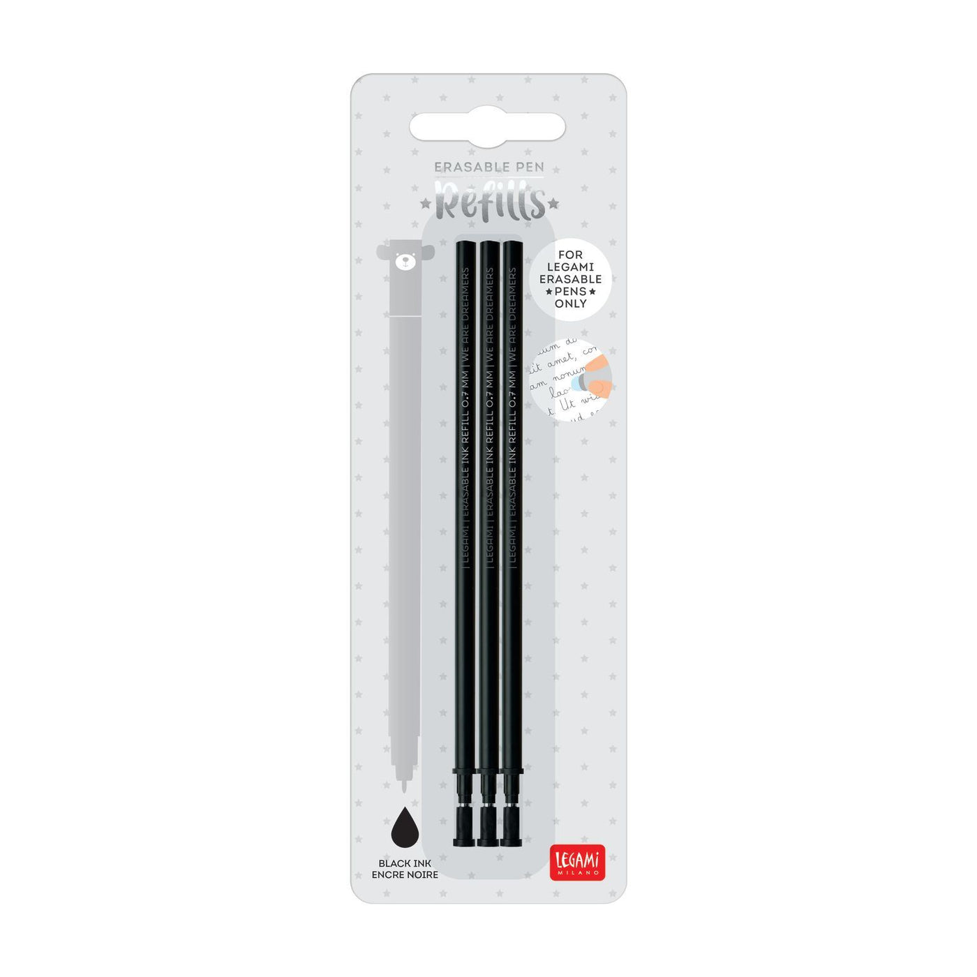 Legami Black Erasable Gel Pen Refills - 3 Pack