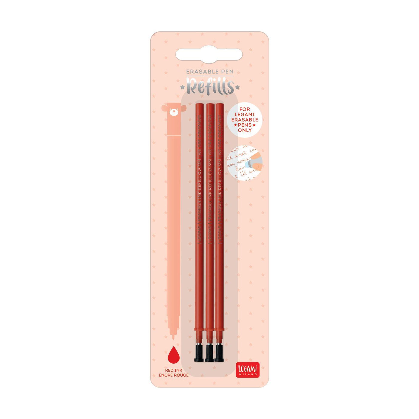 Legami Red Erasable Gel Pen Refills - 3 Pack