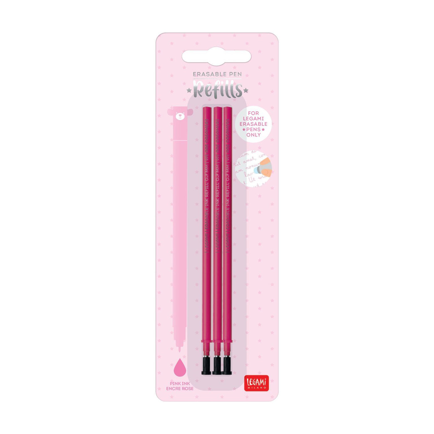Legami Pink Erasable Gel Pen Refills - 3 Pack