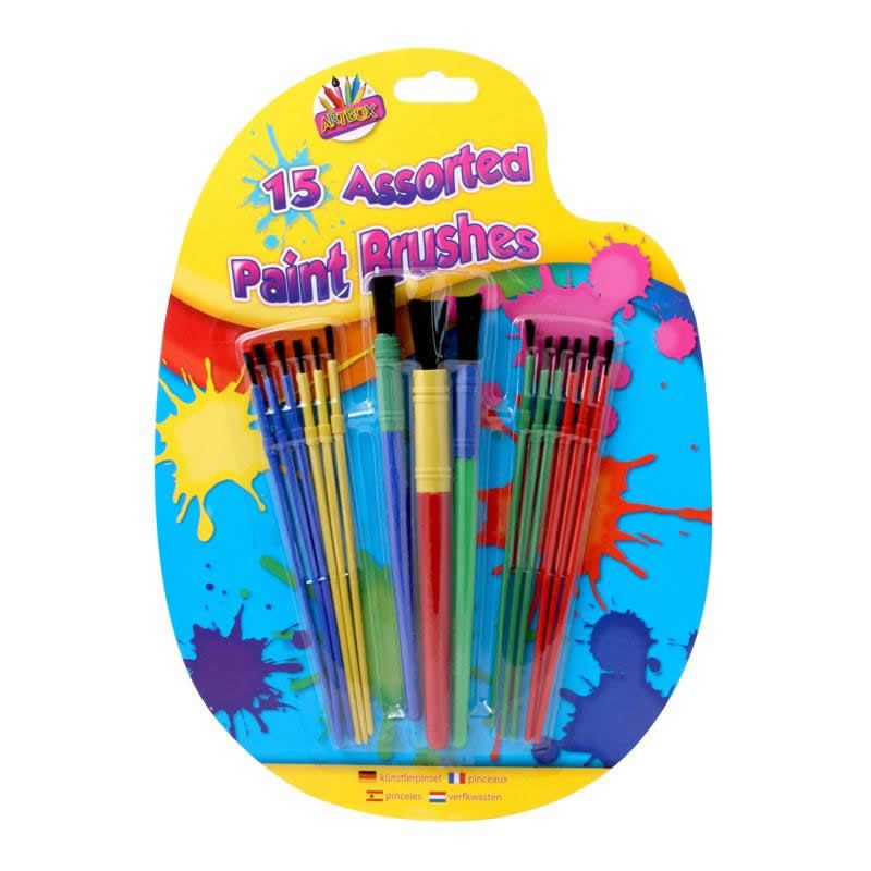 15 Assorted Plastic Handle Paint Brushes